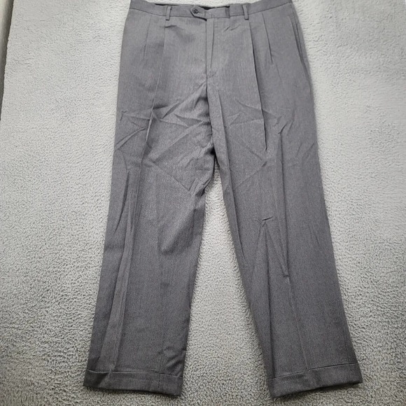 Jos.‎ A Bank Pants Mens 40R Gray Wool Traditional Fit Pleated Classic High Rise - Picture 1 of 13